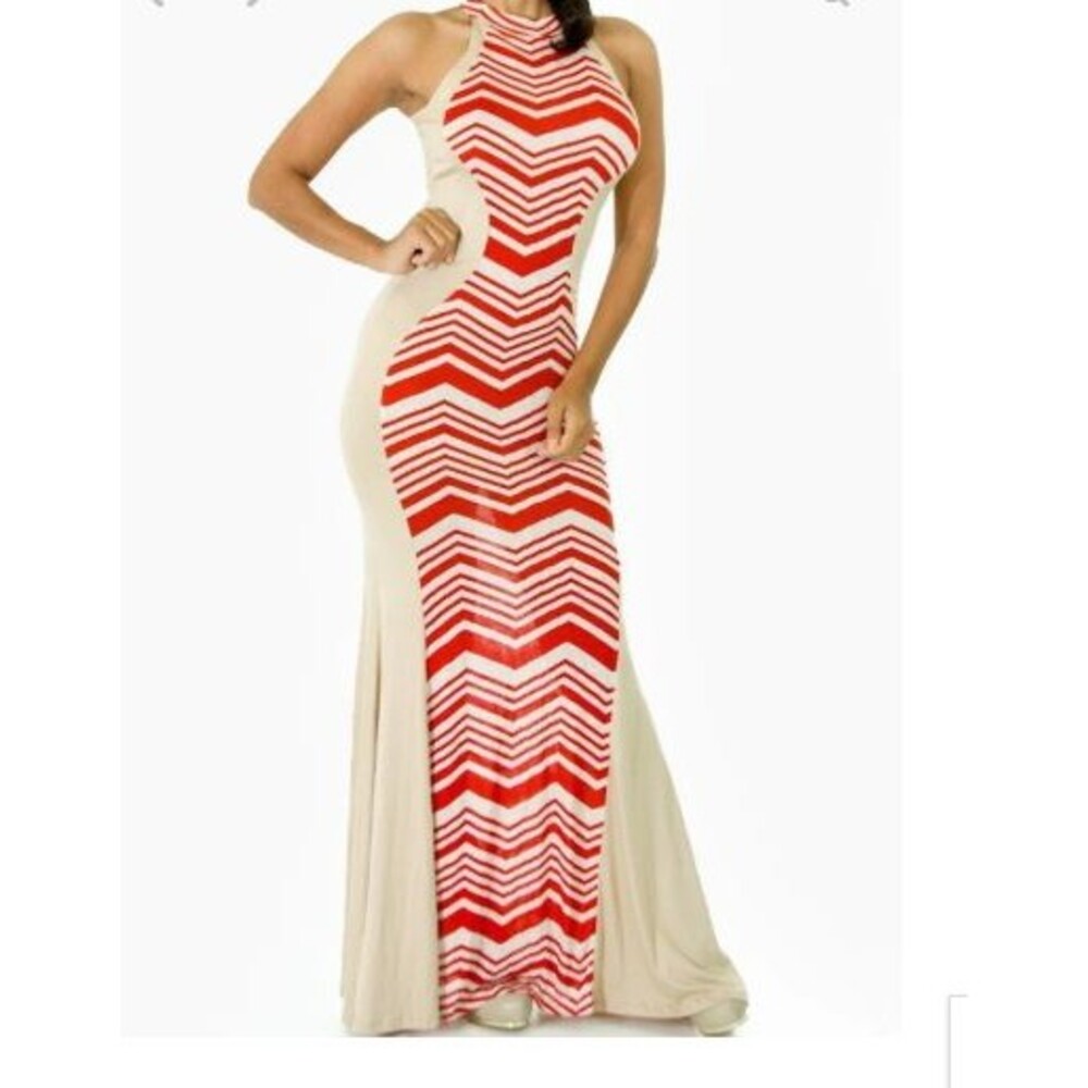 Giti Online Red Stripe and Beige Maxi Dress 2X
